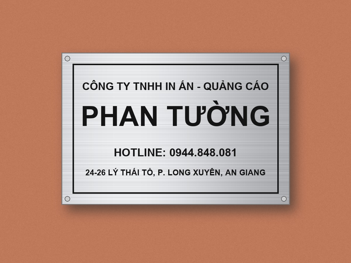 Bảng c&ocirc;ng ty inox trắng xước chữ đen &ndash; mẫu Phan Tường Long Xuy&ecirc;n An Giang