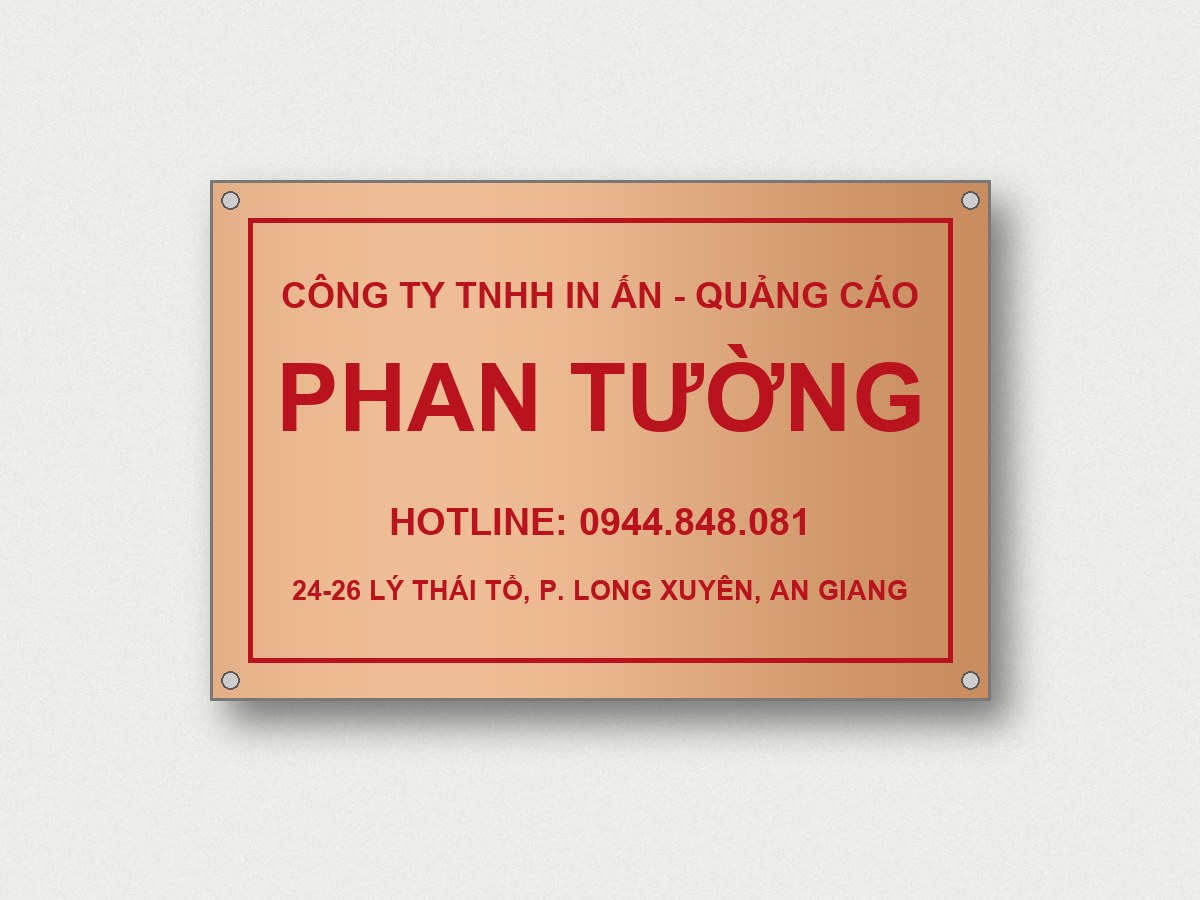 Bảng c&ocirc;ng ty mica nền đồng chữ đỏ &ndash; mẫu Phan Tường Long Xuy&ecirc;n An Giang