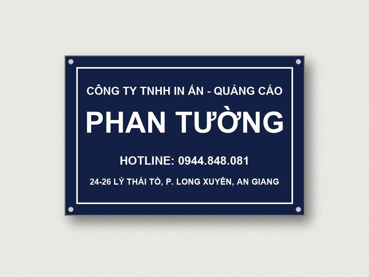Bảng c&ocirc;ng ty mica nền xanh dương chữ trắng &ndash; mẫu Phan Tường Long Xuy&ecirc;n An Giang