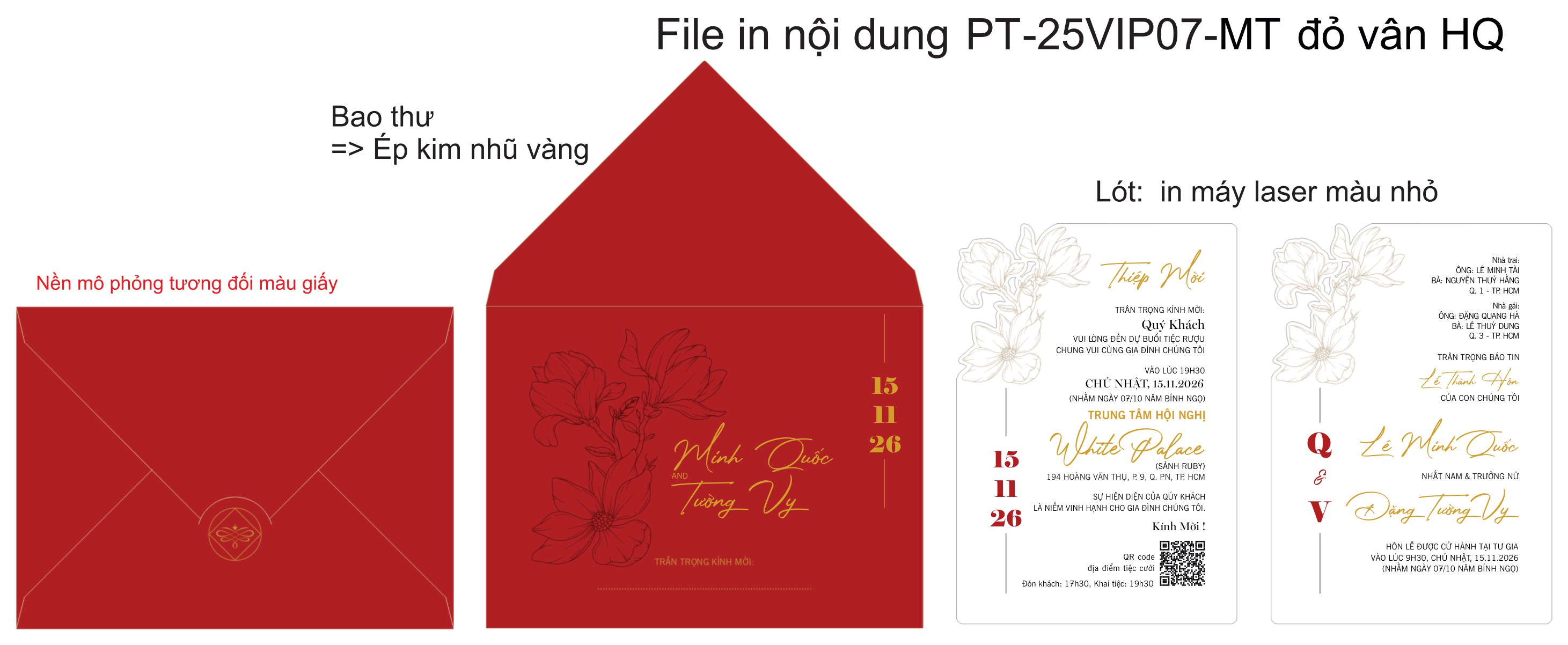 Thiệp cưới cao cấp 25VIP07 đỏ vân Hàn Quốc ép kim ép 3D